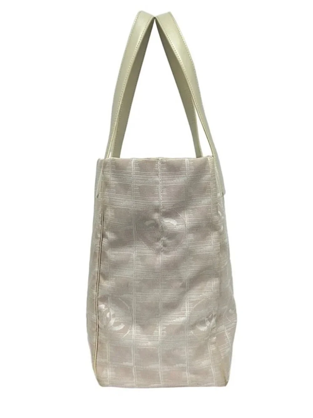 CHANEL New Travel Line Tote MM Light Pink Cream Jacquard Leather Tote Bag